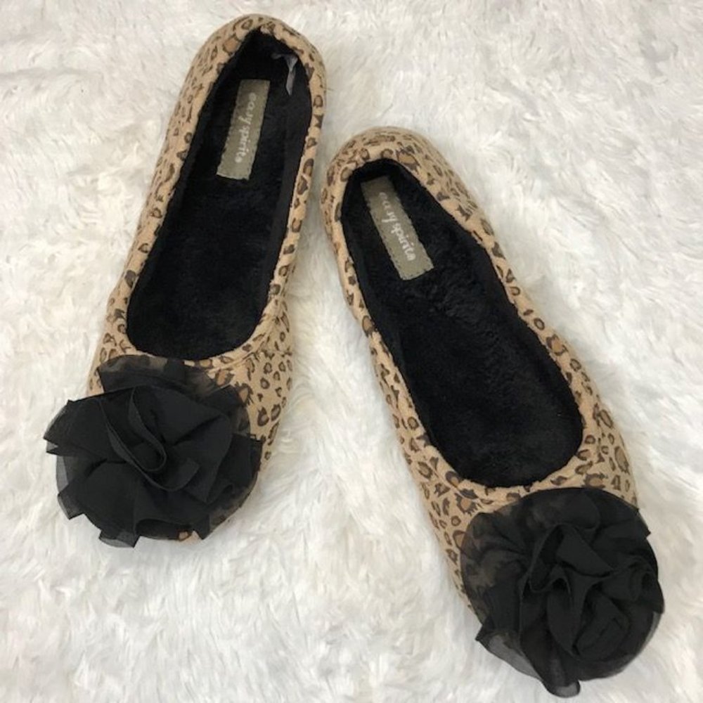Easy Spirit Chiffon Rosette Leopard Indoor Ballet Slipper